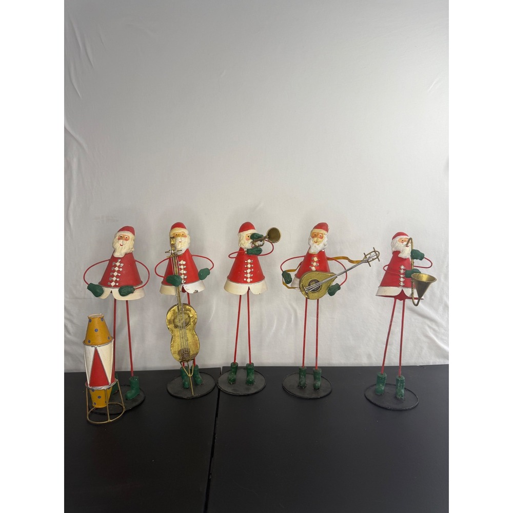 Vintage Metal Jazz Band Santa Figurines Set of 5